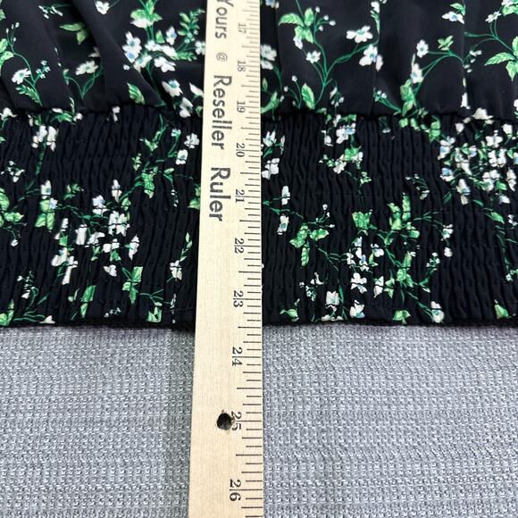 Karl Lagerfeld Top Womens Small Black Ditsy Floral Smocked Shirt Faux Button Up - Picture 10 of 11